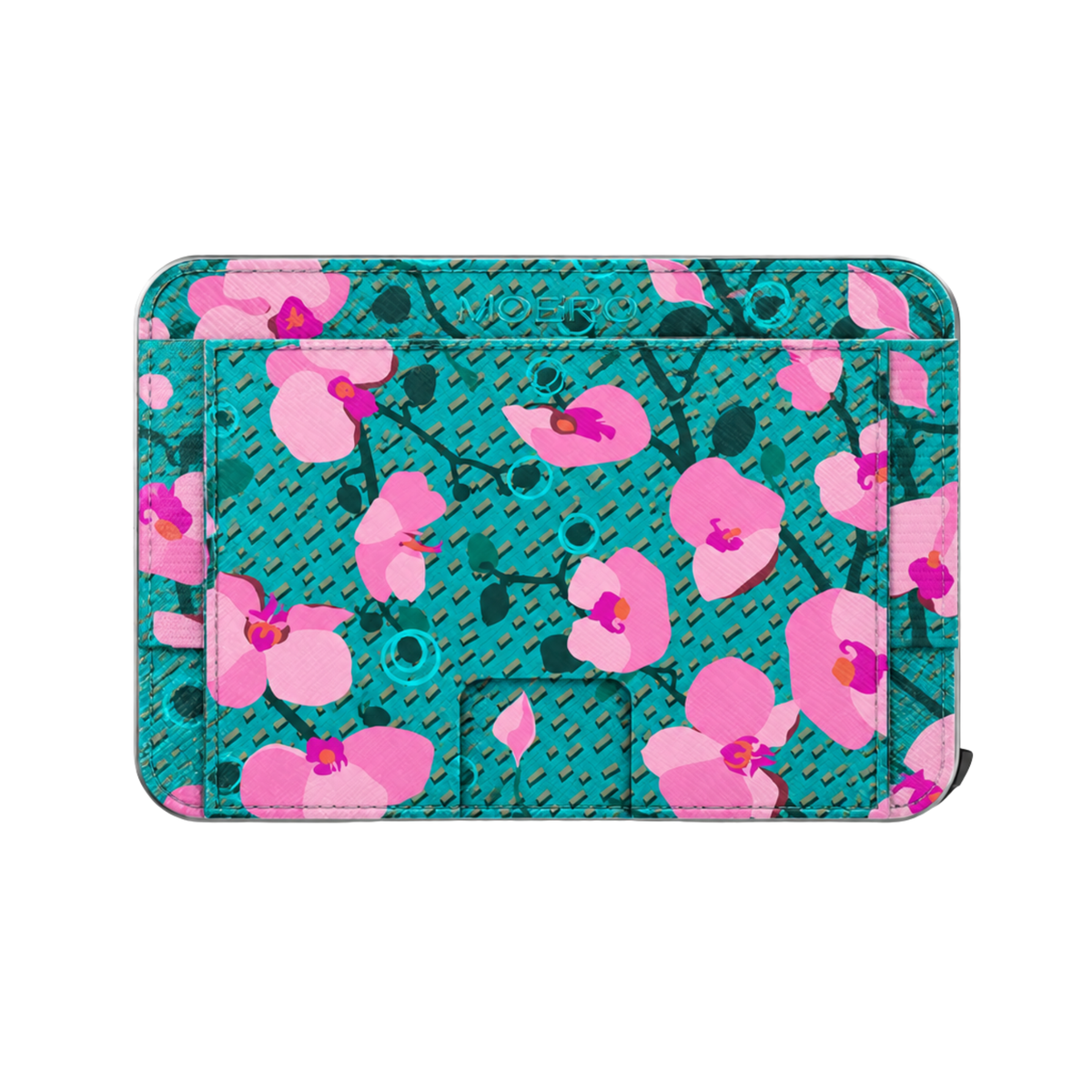 Moero M2 Pro - Orchidee di giada - Floral Limited Edition - MagSafe Wallet – Portafoglio RFID in Alluminio e Vera Pelle Saffiano Antigraffio