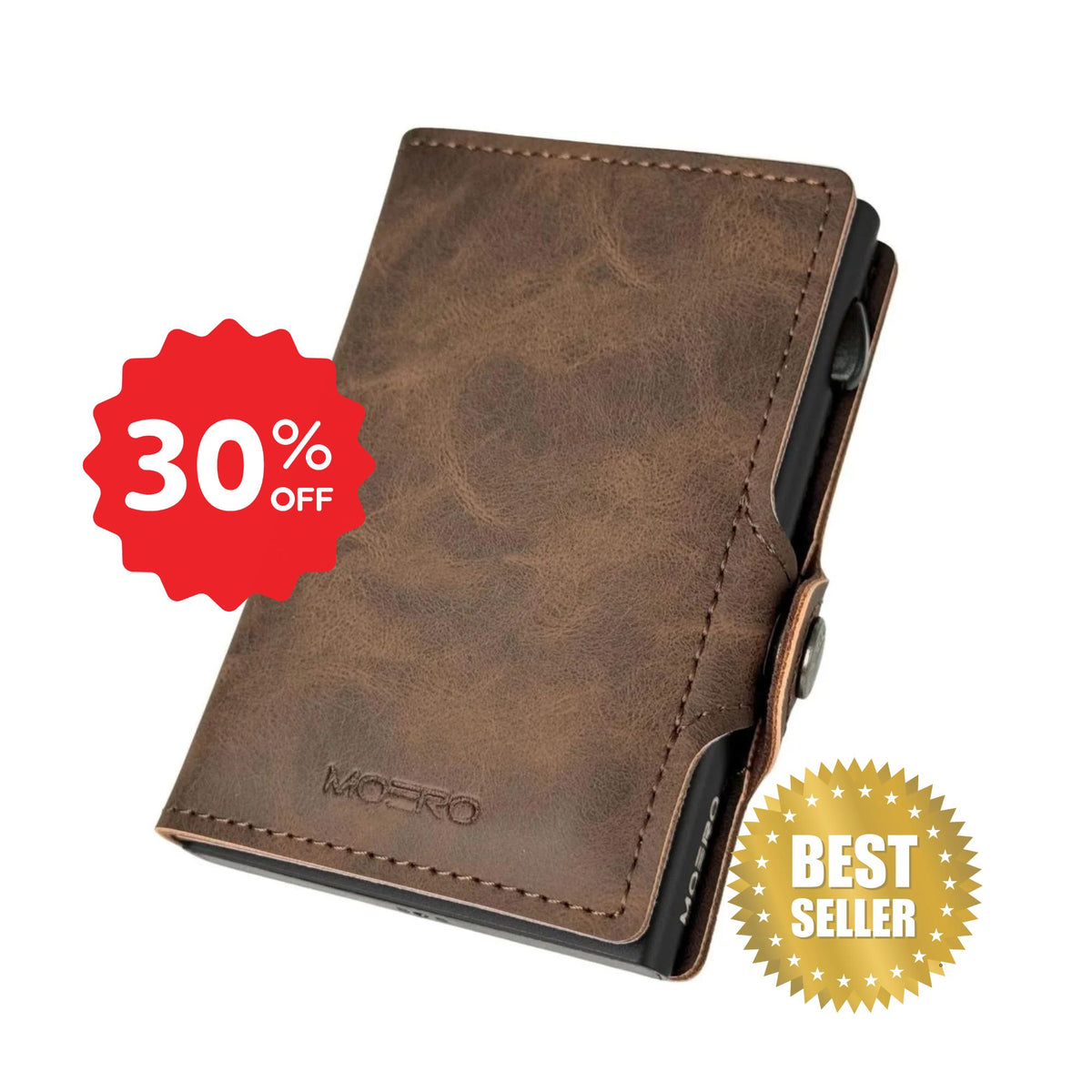 Moero Classic Zip Vintage – Portafoglio in Pelle Vegana Effetto Vintage con Portamonete Zip, Protezione RFID e Chiusura con Bottone – Dark Brown