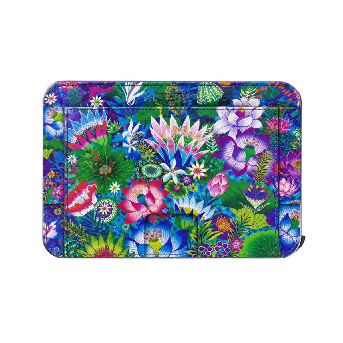 Moero M2 Pro - Eden tropicale - Floral Limited Edition - MagSafe Wallet – Portafoglio RFID in Alluminio e Vera Pelle Saffiano Antigraffio