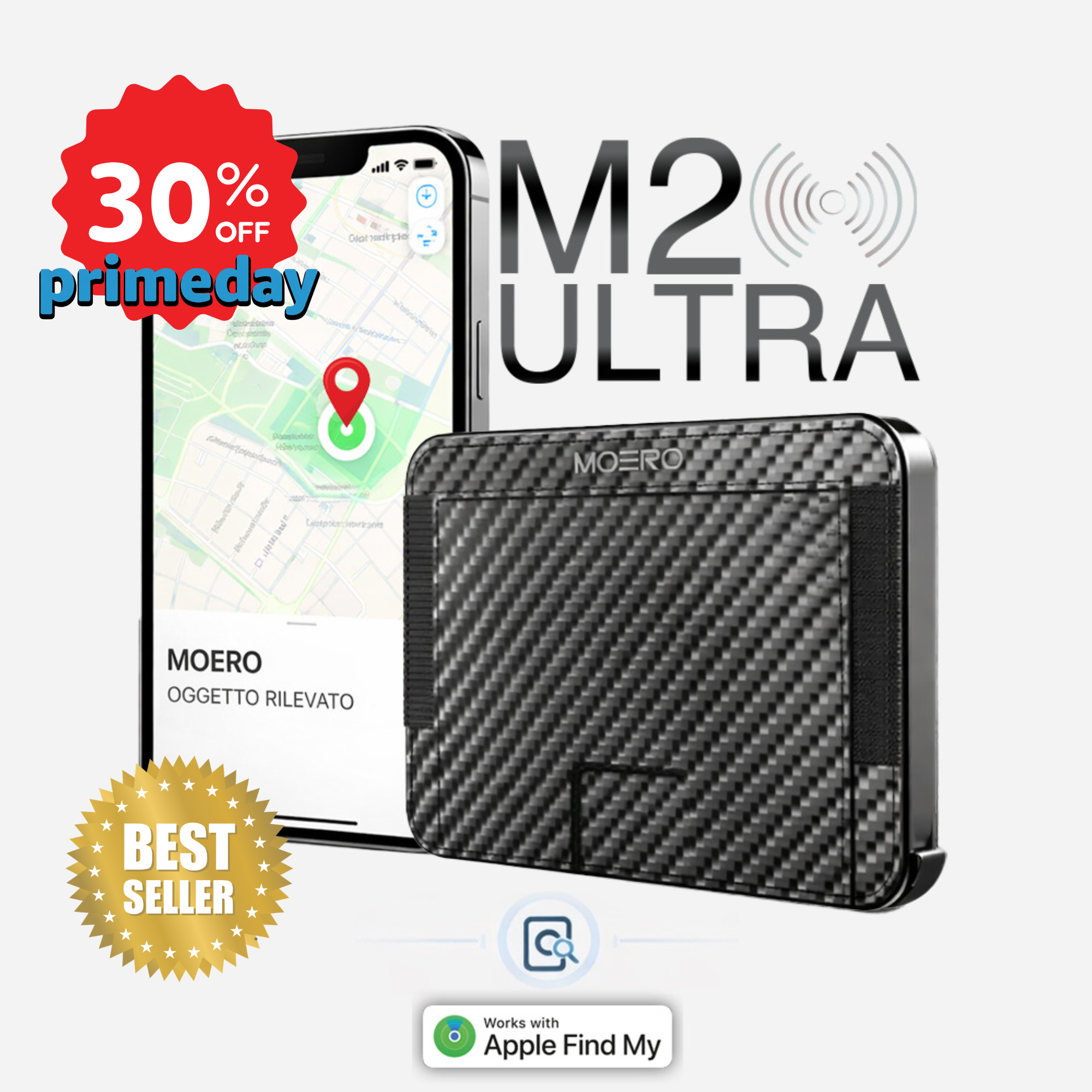 Moero M2 ULTRA Carbon MagSafe Wallet con Apple Find My Integrato – Portafoglio RFID in Alluminio e vera pelle Carbon