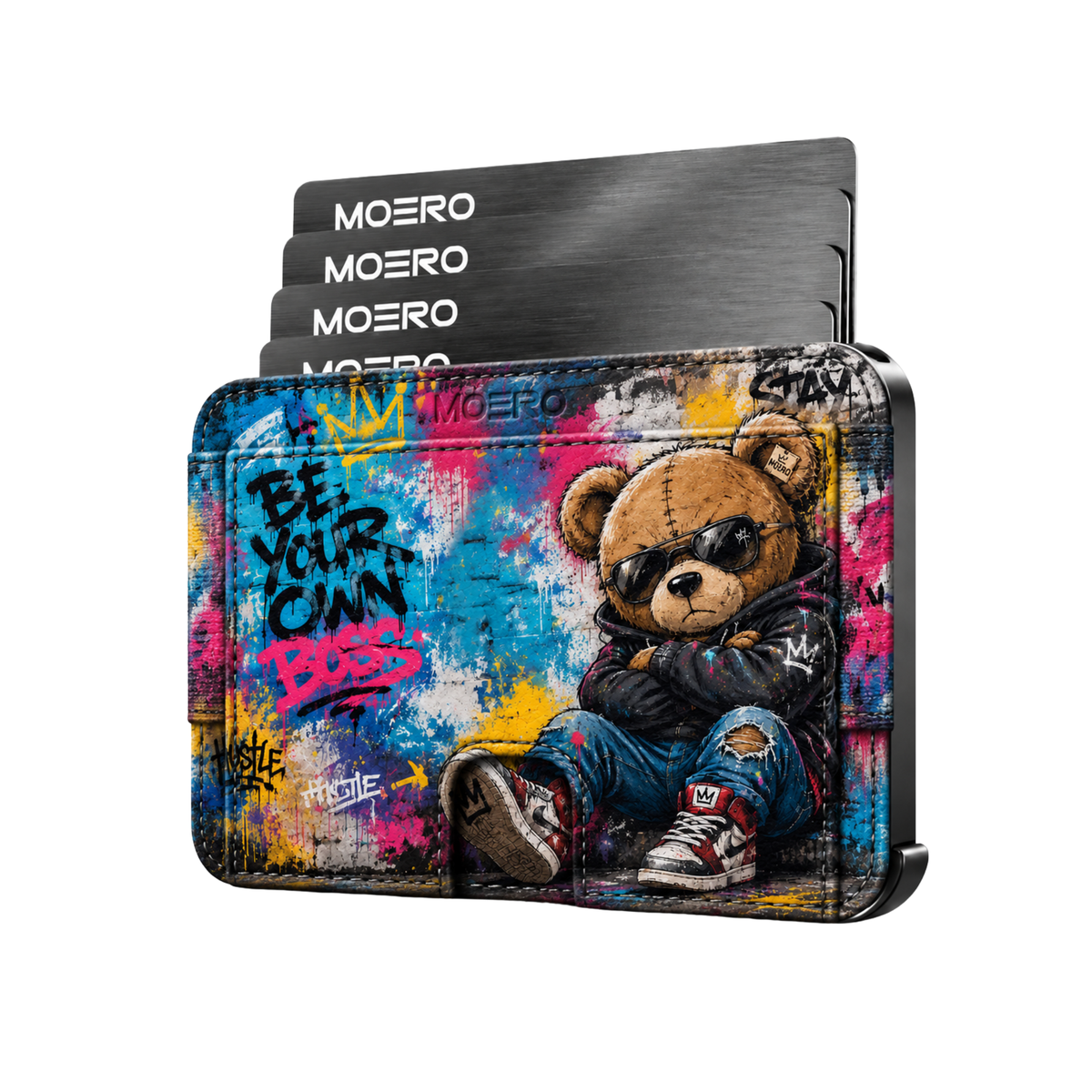 Moero M2 Pro - Teddy Boss - Limited Edition - MagSafe Wallet – Portafoglio RFID in Alluminio e Vera Pelle Saffiano Antigraffio