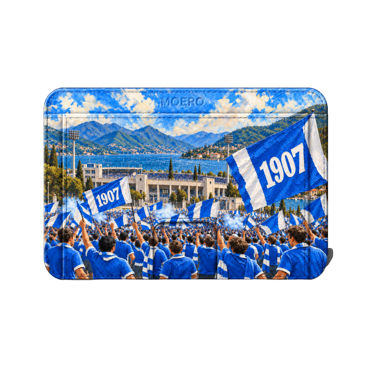 Moero M2 Pro - Como - Passione Calcio Limited Edition - MagSafe Wallet – Portafoglio RFID in Alluminio e Vera Pelle Saffiano Antigraffio