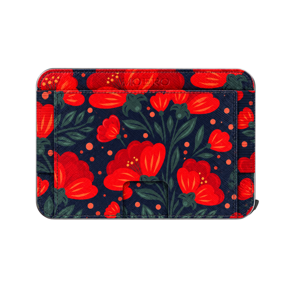 Moero M2 Pro - Corolle di mezzanotte - Floral Limited Edition - MagSafe Wallet – Portafoglio RFID in Alluminio e Vera Pelle Saffiano Antigraffio