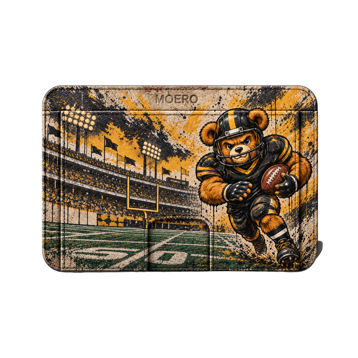 Moero M2 Pro - Teddy Football Americano - Sport Limited Edition - MagSafe Wallet – Portafoglio RFID in Alluminio e Vera Pelle Saffiano Antigraffio