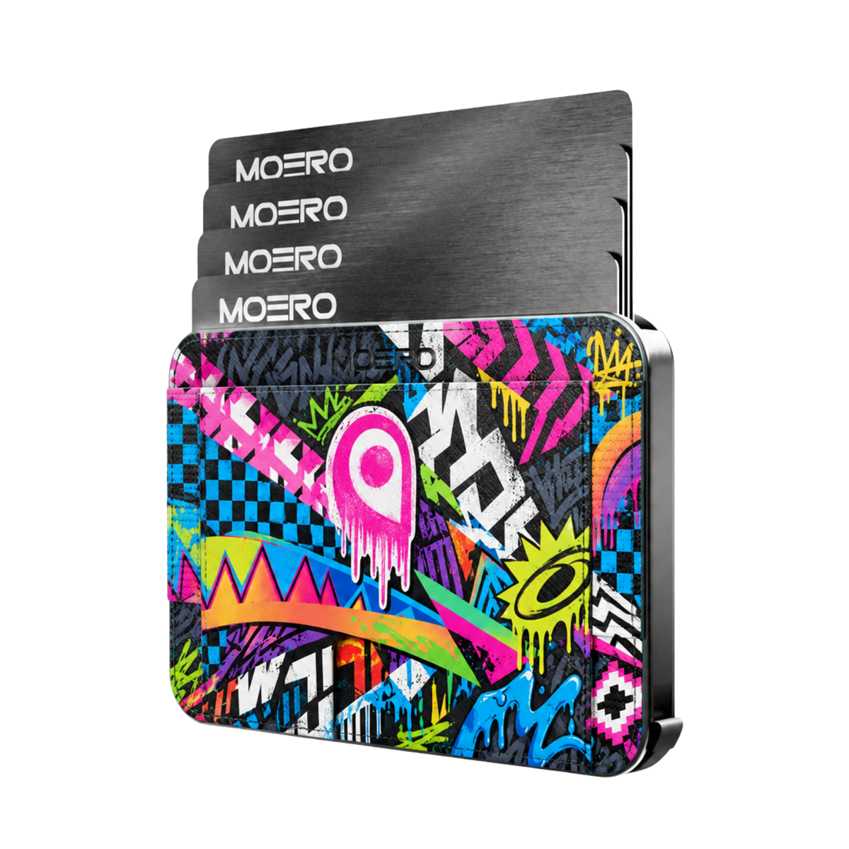 Moero M2 Pro - Neon Riot - Underground art Limited Edition - MagSafe Wallet – Portafoglio RFID in Alluminio e Vera Pelle Saffiano Antigraffio