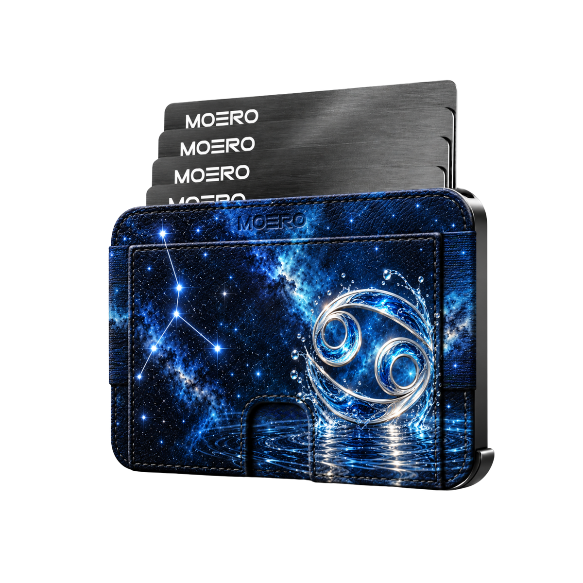 Moero M2 Pro - Cancro - Limited Edition - MagSafe Wallet – Portafoglio RFID in Alluminio e Vera Pelle Saffiano Antigraffio