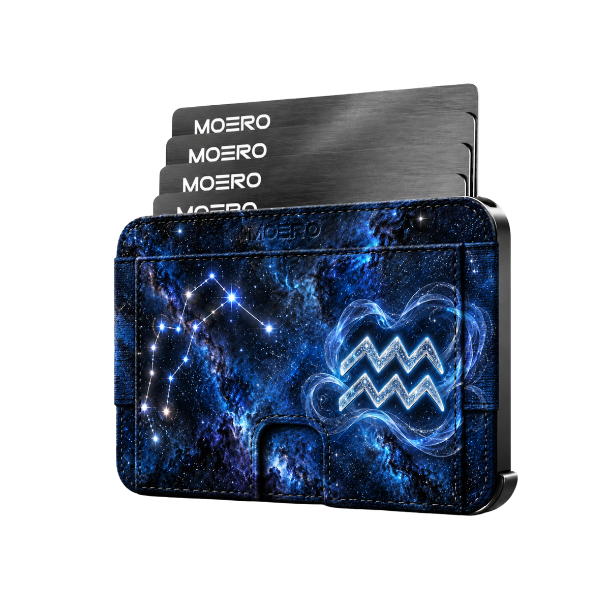 Moero M2 Pro - Acquario - Limited Edition - MagSafe Wallet – Portafoglio RFID in Alluminio e Vera Pelle Saffiano Antigraffio