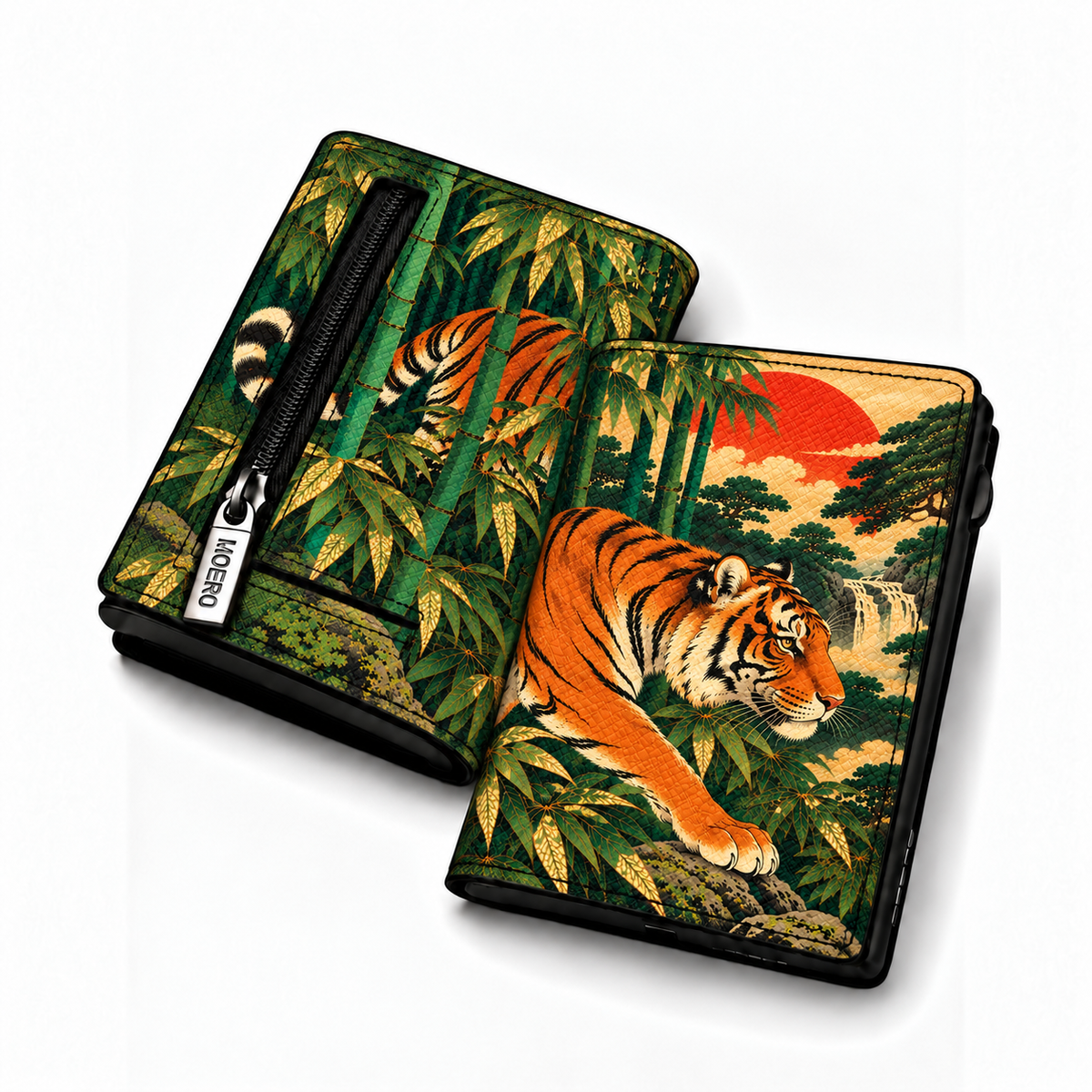 Moero Pro – Guardiano del Bambù – Japanese Art Limited Edition – Portafoglio RFID in Vera Pelle Saffiano con Chiusura Magnetica e Portamonete Zip