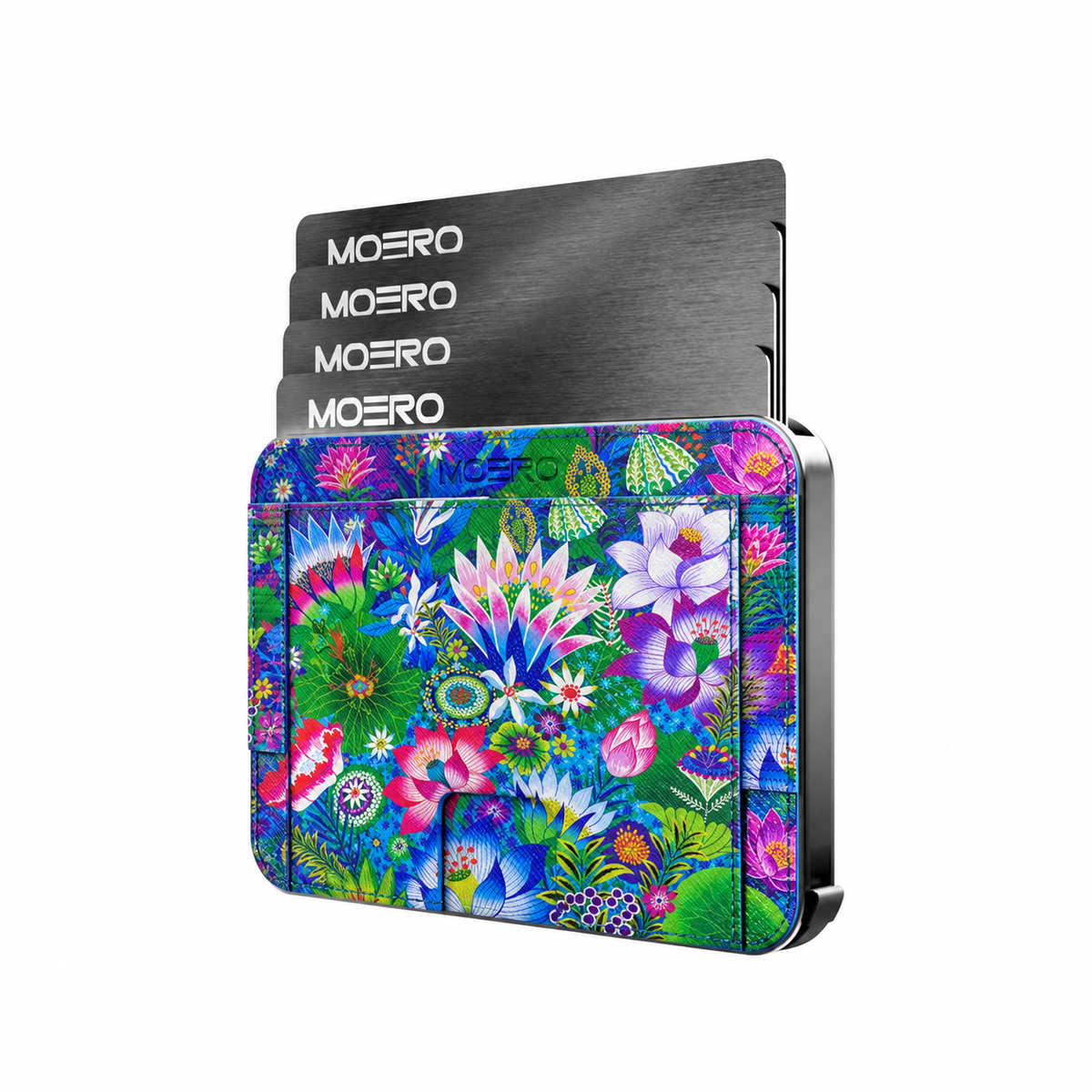 Moero M2 Pro - Eden tropicale - Floral Limited Edition - MagSafe Wallet – Portafoglio RFID in Alluminio e Vera Pelle Saffiano Antigraffio
