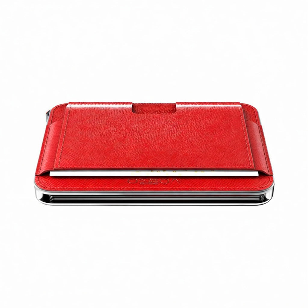Moero M2 Pro Saffiano Red MagSafe Wallet – Portafoglio RFID in Alluminio e Vera Pelle Antigraffio