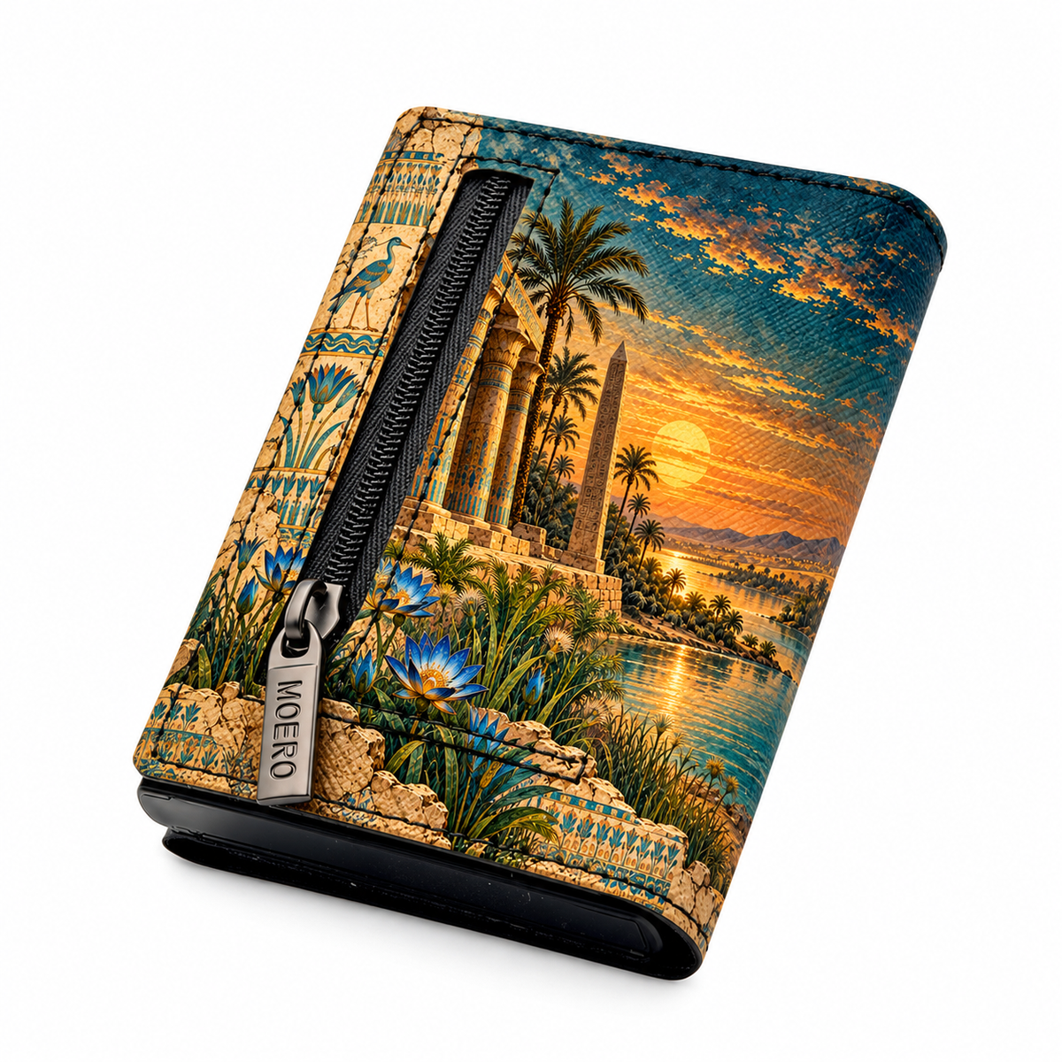 Moero Pro Zip – Nilo Turchese – Egypt Limited Edition – Portafoglio RFID in Vera Pelle Saffiano con Chiusura Magnetica e Portamonete Zip