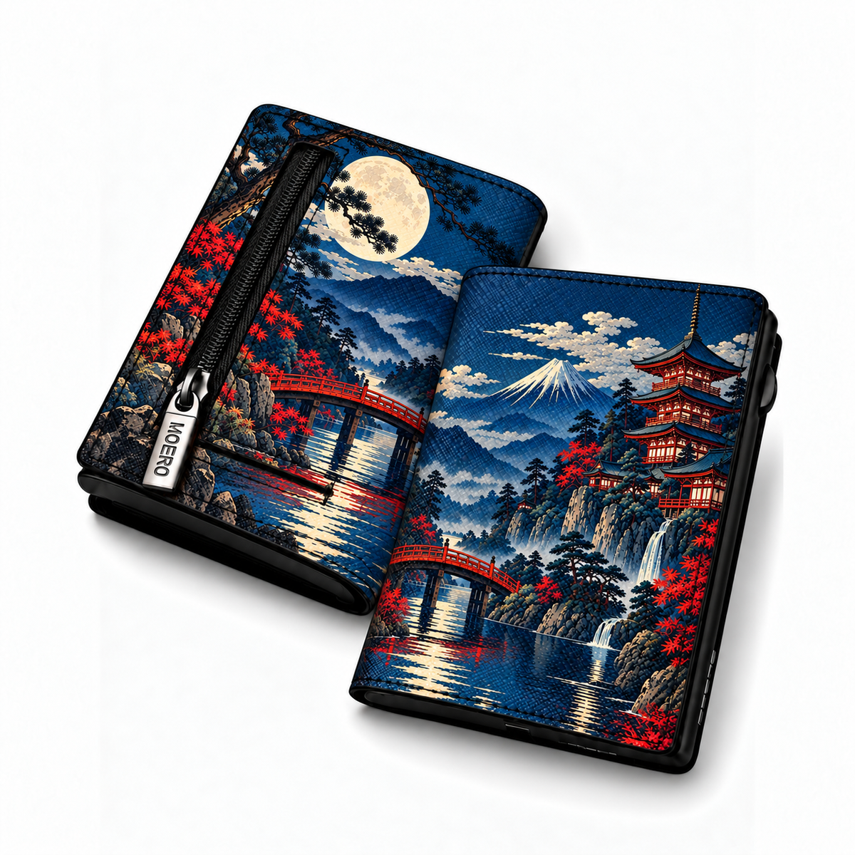 Moero Pro – Notti d'oriente – Japanese Art Limited Edition – Portafoglio RFID in Vera Pelle Saffiano con Chiusura Magnetica e Portamonete Zip