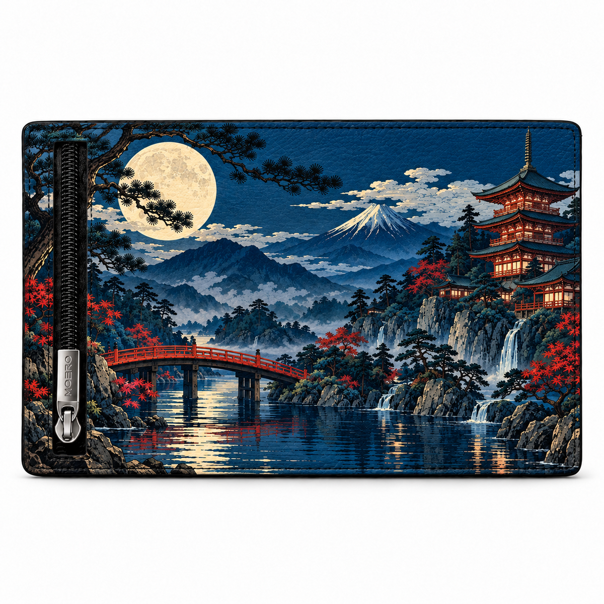 Moero Pro – Notti d'oriente – Japanese Art Limited Edition – Portafoglio RFID in Vera Pelle Saffiano con Chiusura Magnetica e Portamonete Zip