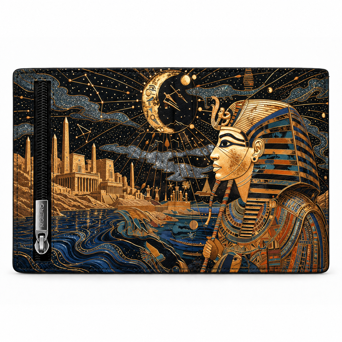 Moero Pro Zip – Notte Egiziana – Egypt Limited Edition – Portafoglio RFID in Vera Pelle Saffiano con Chiusura Magnetica e Portamonete Zip