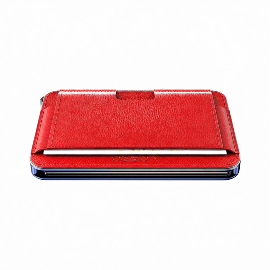 Moero M2 Pro Saffiano Red MagSafe Wallet – Portafoglio RFID in Alluminio e Vera Pelle Antigraffio