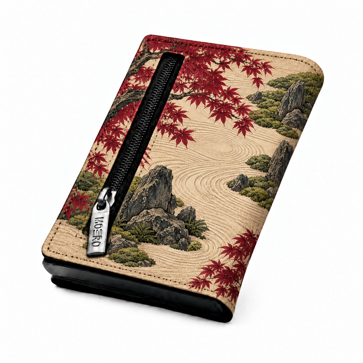 Moero Pro Zip – Giardino Zen – Japanese Art Limited Edition – Portafoglio RFID in Vera Pelle Saffiano con Chiusura Magnetica e Portamonete Zip