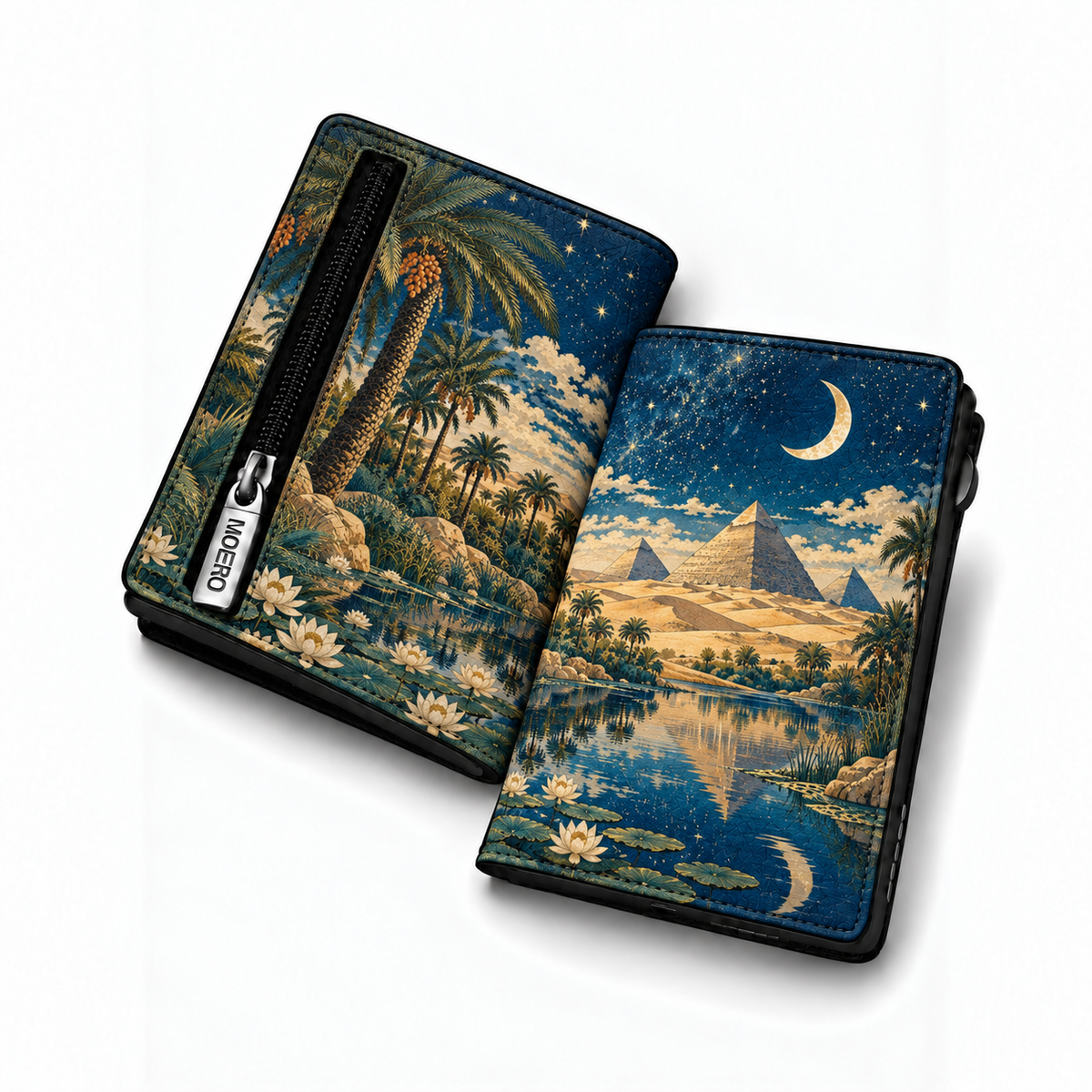 Moero Pro Zip – Oasi Egiziana – Egypt Limited Edition – Portafoglio RFID in Vera Pelle Saffiano con Chiusura Magnetica e Portamonete Zip