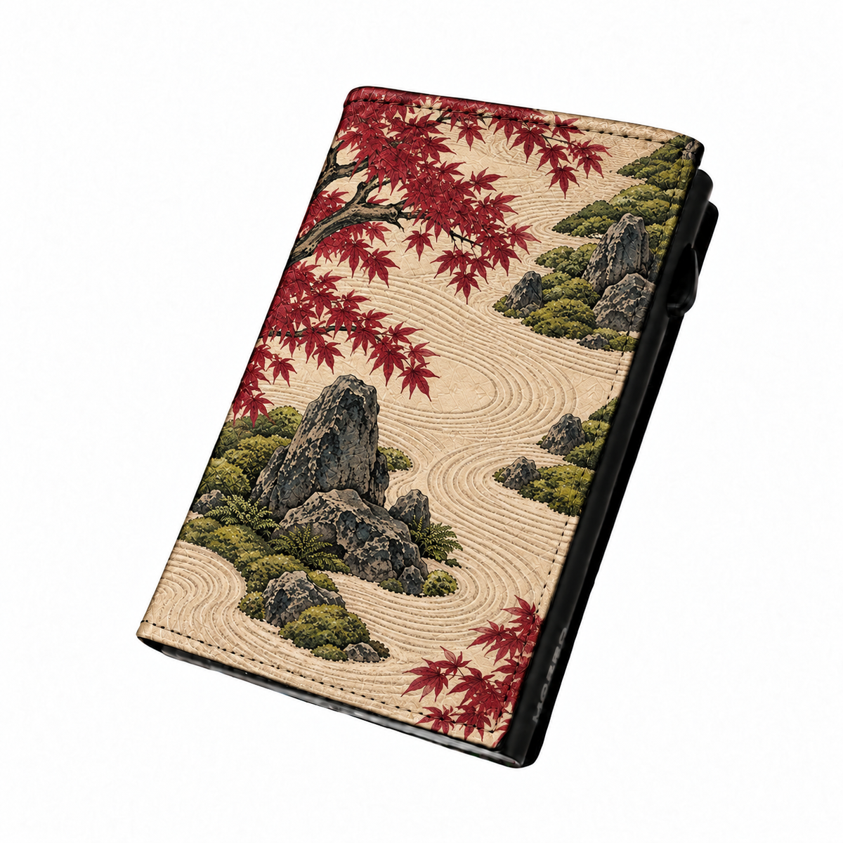 Moero Pro Zip – Giardino Zen – Japanese Art Limited Edition – Portafoglio RFID in Vera Pelle Saffiano con Chiusura Magnetica e Portamonete Zip