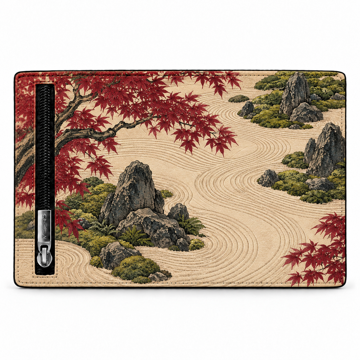 Moero Pro Zip – Giardino Zen – Japanese Art Limited Edition – Portafoglio RFID in Vera Pelle Saffiano con Chiusura Magnetica e Portamonete Zip