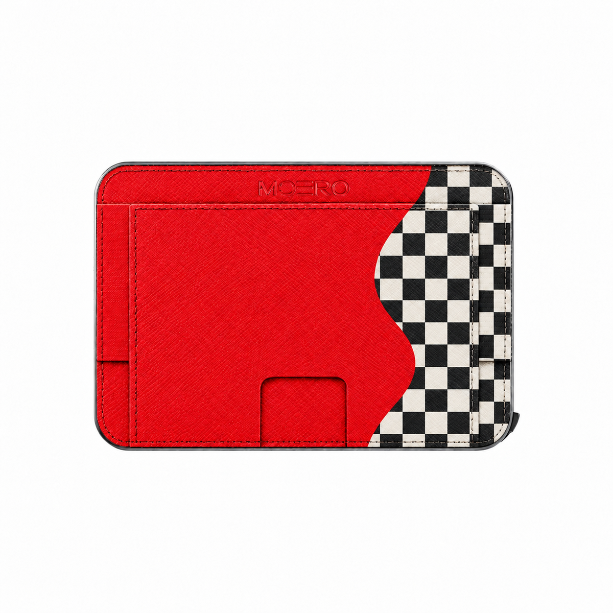 Moero M2 Pro - Red Check Wave - Underground art Limited Edition - MagSafe Wallet – Portafoglio RFID in Alluminio e Vera Pelle Saffiano Antigraffio