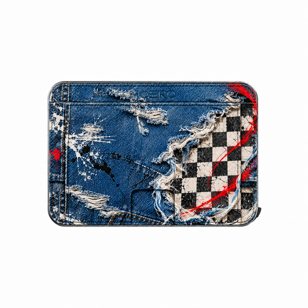 Moero M2 Pro - Denim Riot - Underground art Limited Edition - MagSafe Wallet – Portafoglio RFID in Alluminio e Vera Pelle Saffiano Antigraffio