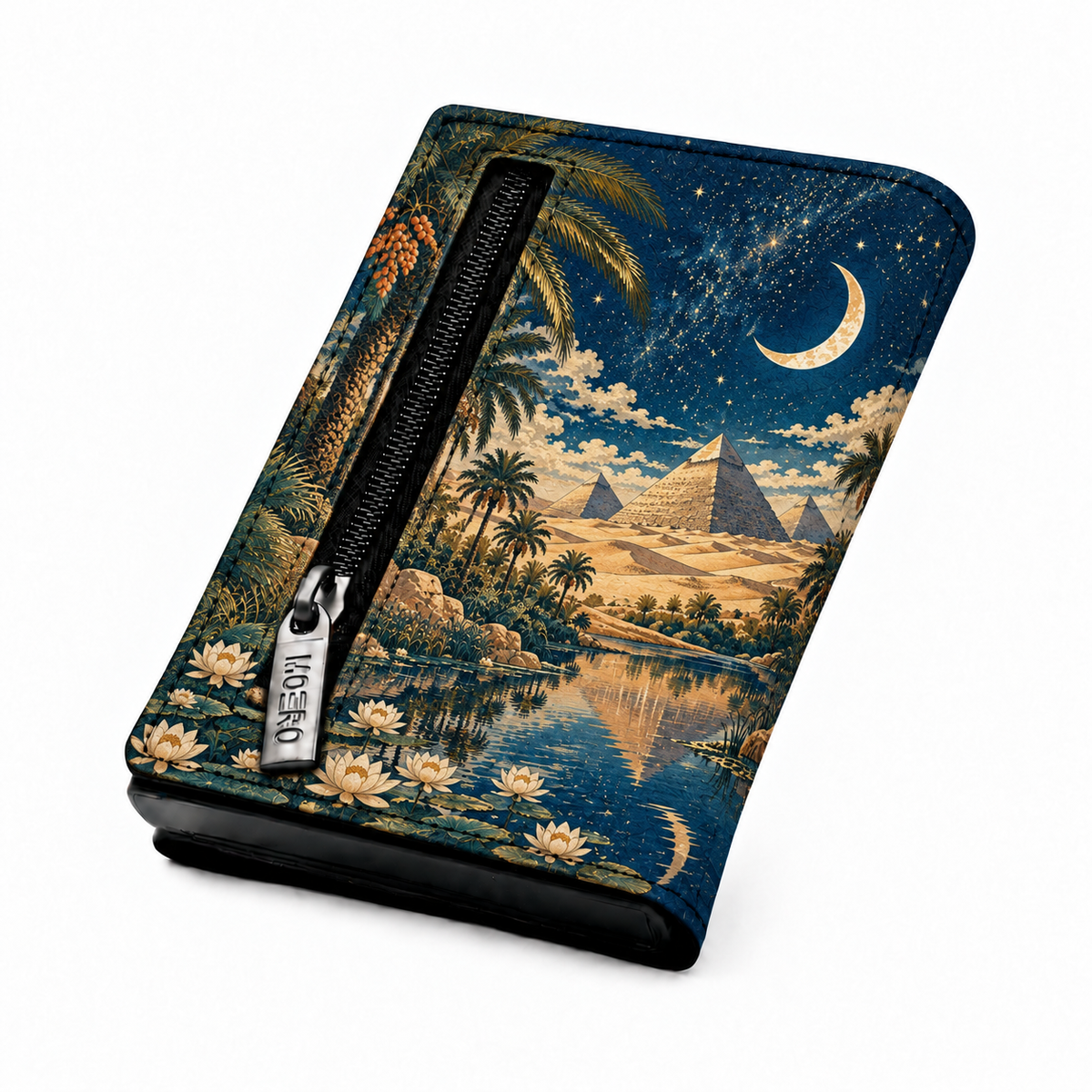 Moero Pro Zip – Oasi Egiziana – Egypt Limited Edition – Portafoglio RFID in Vera Pelle Saffiano con Chiusura Magnetica e Portamonete Zip