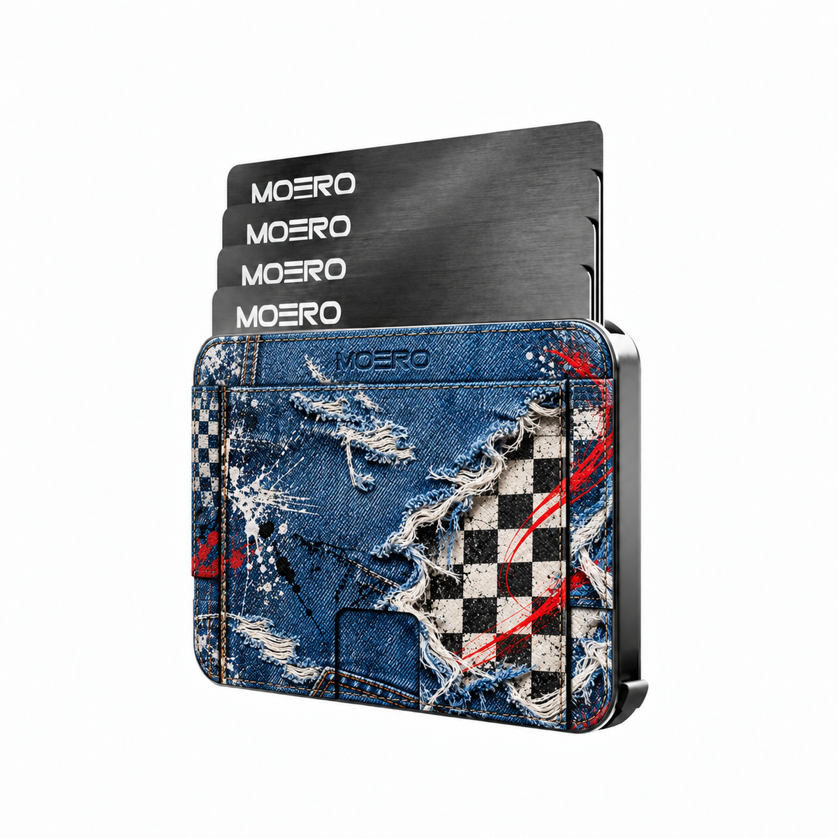 Moero M2 Pro - Denim Riot - Underground art Limited Edition - MagSafe Wallet – Portafoglio RFID in Alluminio e Vera Pelle Saffiano Antigraffio