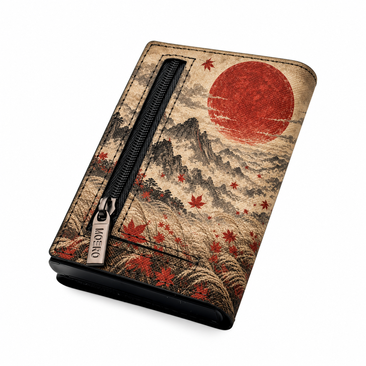 Moero Pro – Samurai – Japanese Art Limited Edition – Portafoglio RFID in Vera Pelle Saffiano con Chiusura Magnetica e Portamonete Zip