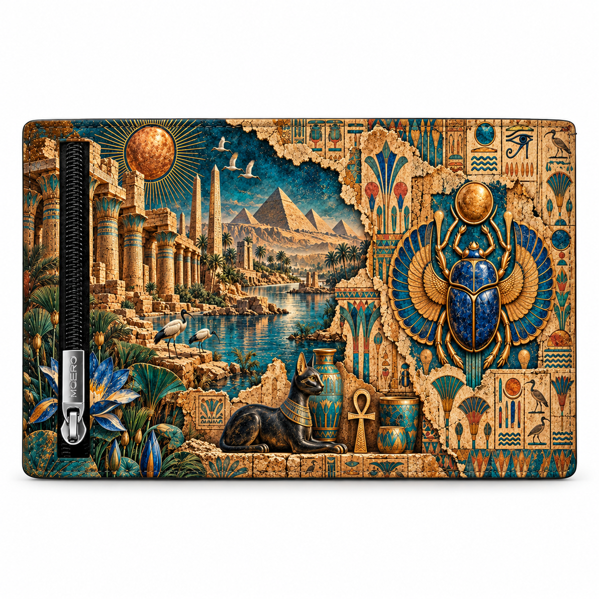 Moero Pro Zip – Scarabeo – Egypt Limited Edition – Portafoglio RFID in Vera Pelle Saffiano con Chiusura Magnetica e Portamonete Zip