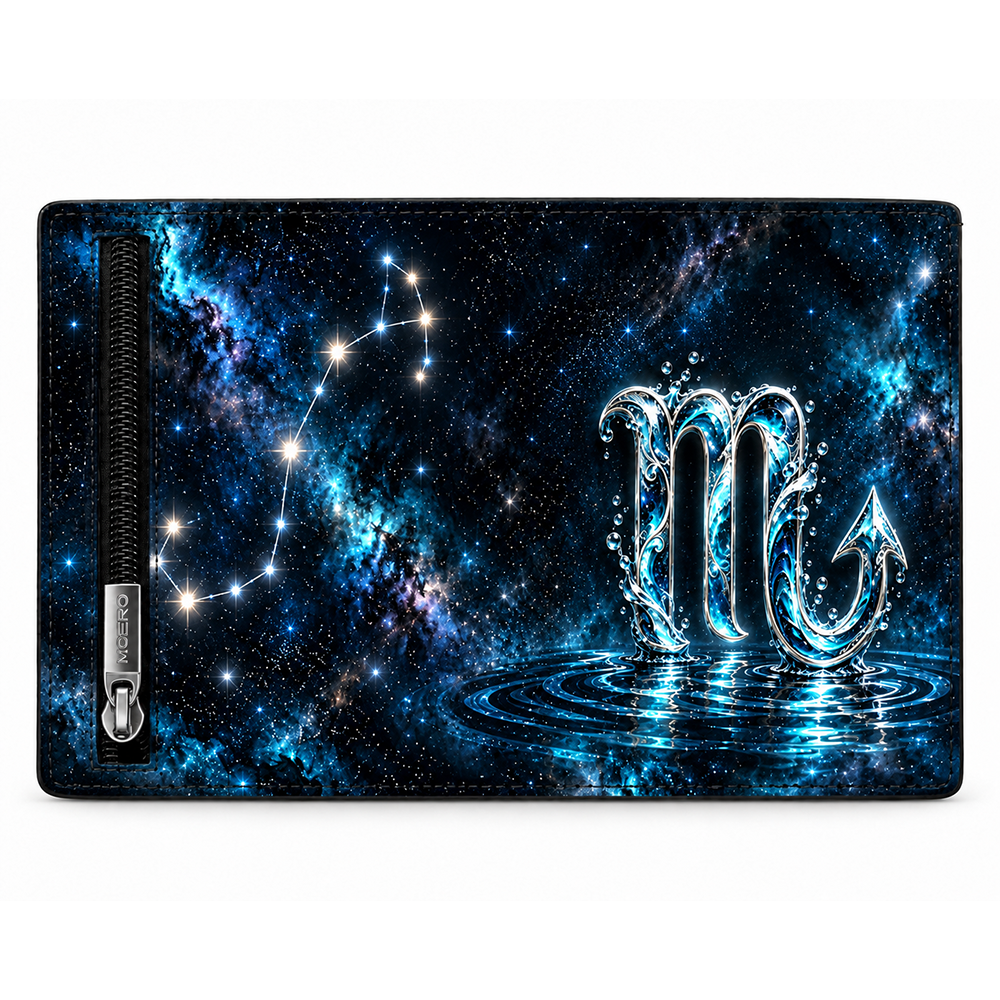 Moero Pro – Scorpione – Zodiac Limited Edition – Portafoglio RFID in Vera Pelle Saffiano con Chiusura Magnetica e Portamonete Zip