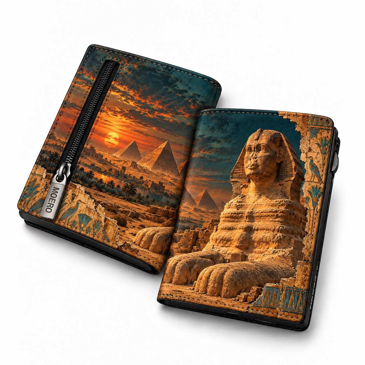 Moero Pro Zip – Sfinge – Egypt Limited Edition – Portafoglio RFID in Vera Pelle Saffiano con Chiusura Magnetica e Portamonete Zip