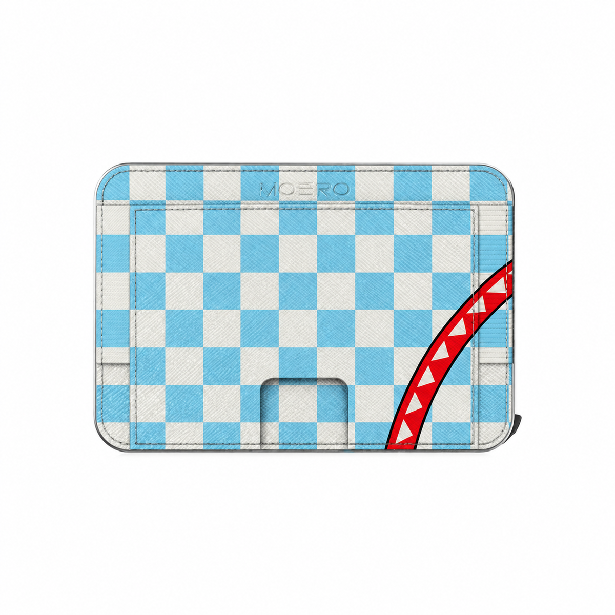 Moero M2 Pro - Check Bite Light Blue - Limited Edition - MagSafe Wallet – Portafoglio RFID in Alluminio e Vera Pelle Saffiano Antigraffio
