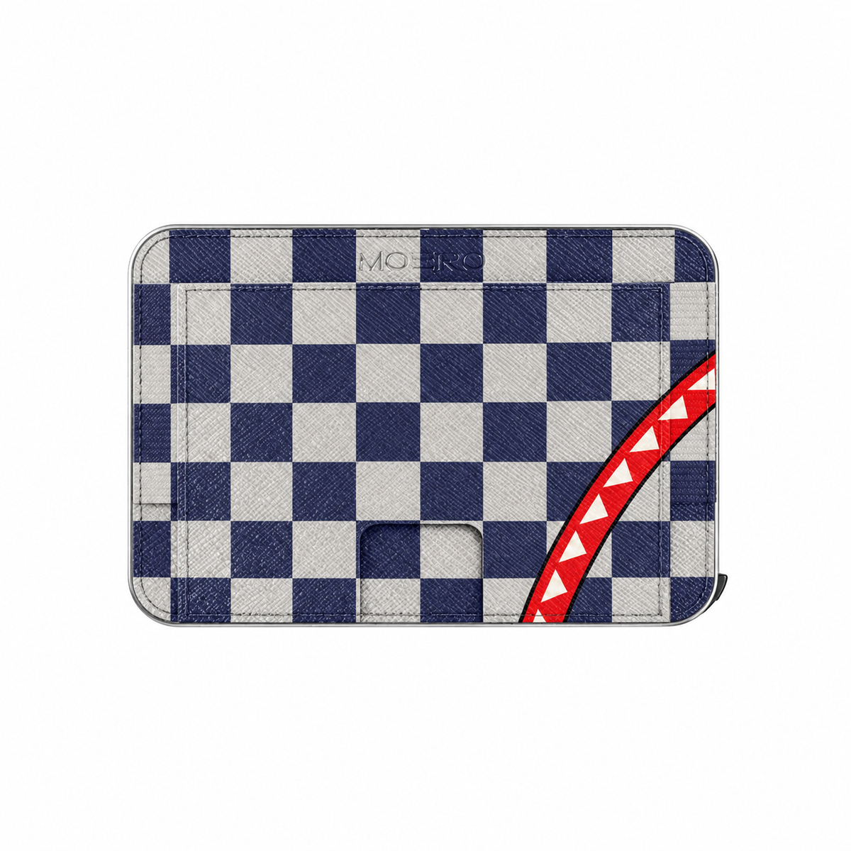 Moero M2 Pro - Check Bite Blue - Limited Edition - MagSafe Wallet – Portafoglio RFID in Alluminio e Vera Pelle Saffiano Antigraffio