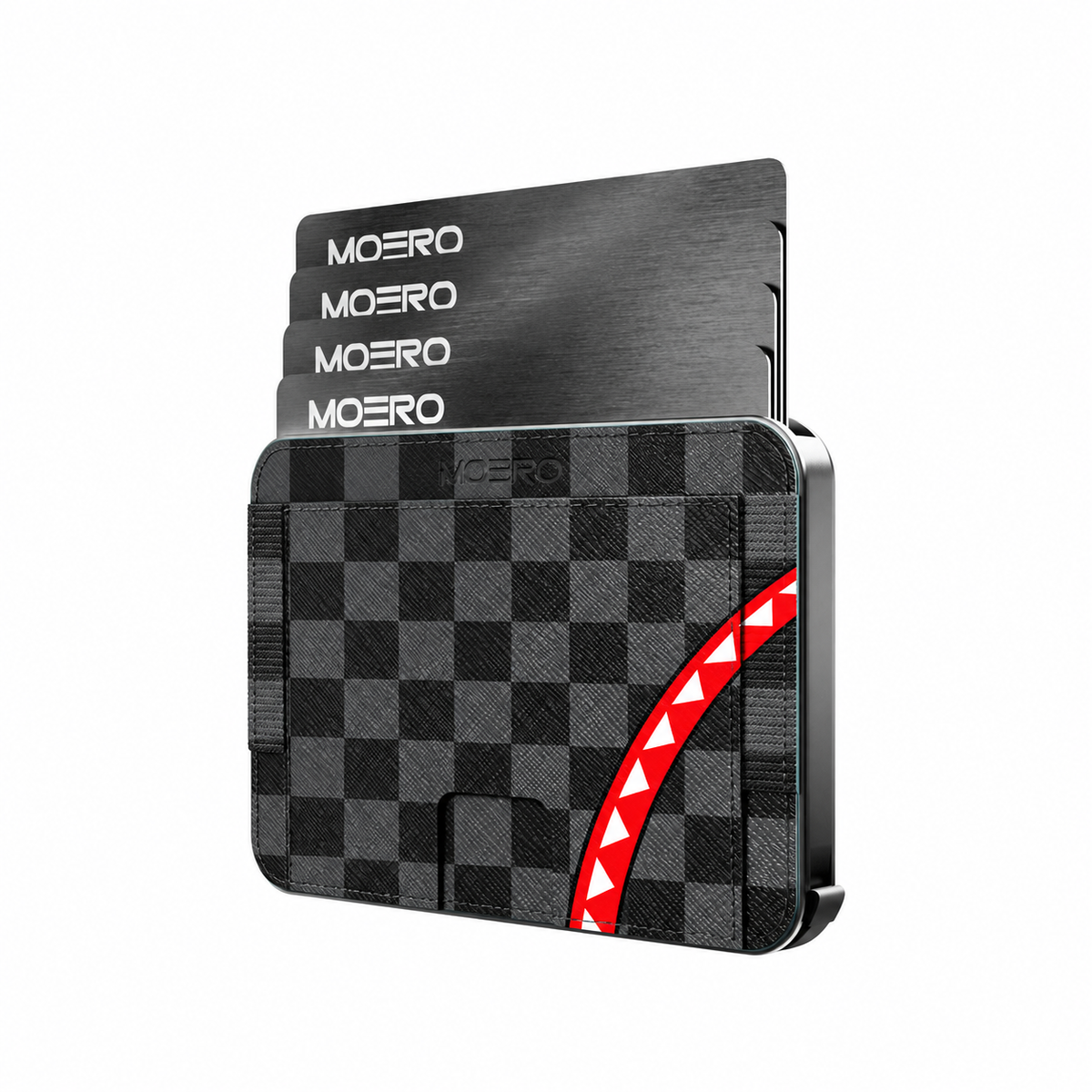 Moero M2 Pro - Check Bite Black - Limited Edition - MagSafe Wallet – Portafoglio RFID in Alluminio e Vera Pelle Saffiano Antigraffio