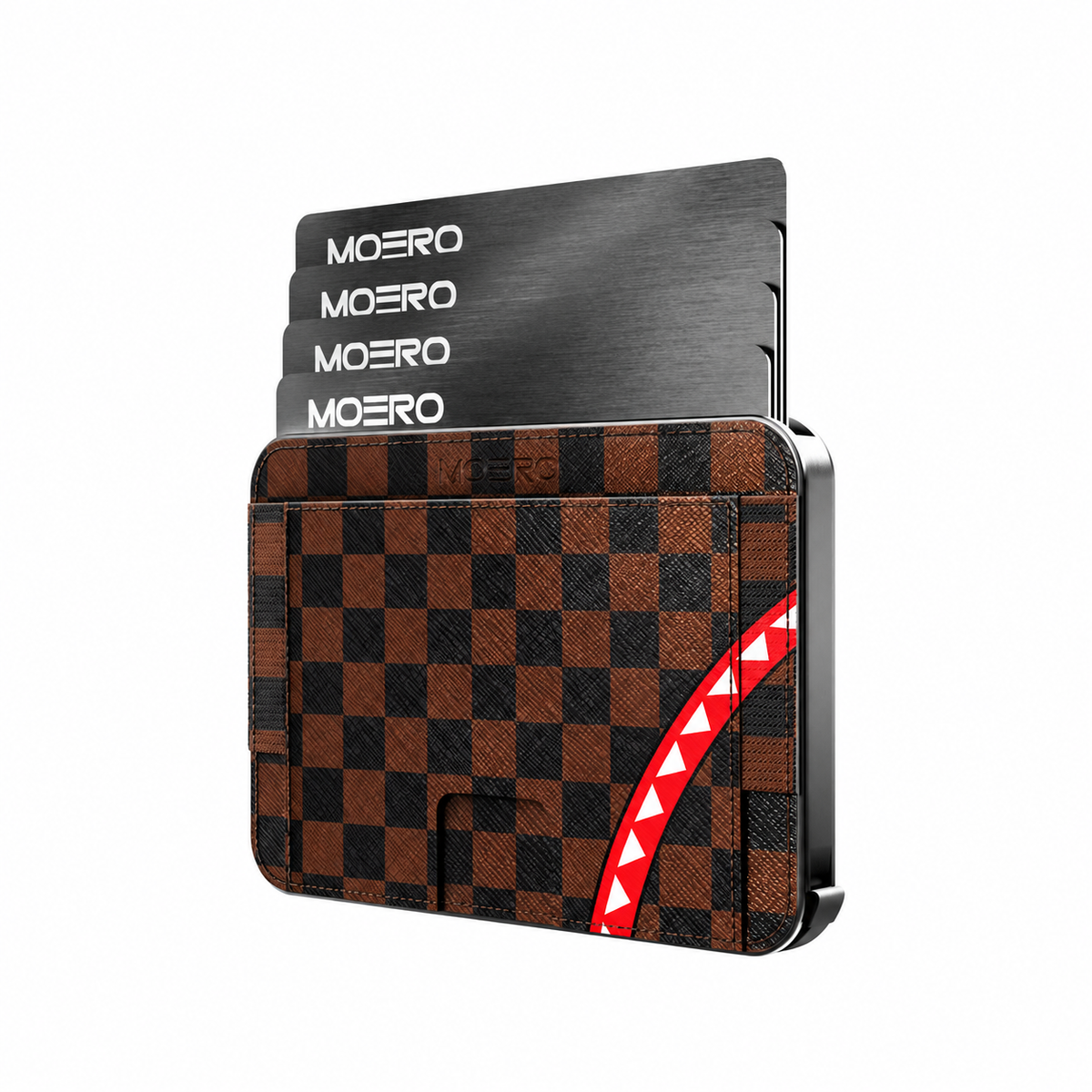 Moero M2 Pro - Check Bite Brown - Limited Edition - MagSafe Wallet – Portafoglio RFID in Alluminio e Vera Pelle Saffiano Antigraffio