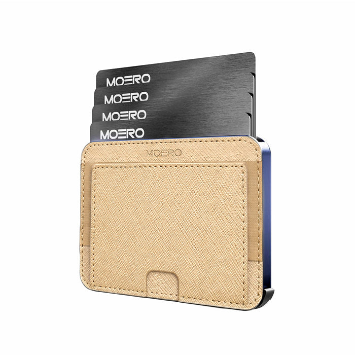 Moero M2 Pro Saffiano Gold MagSafe Wallet – Portafoglio RFID in Alluminio e Vera Pelle Antigraffio