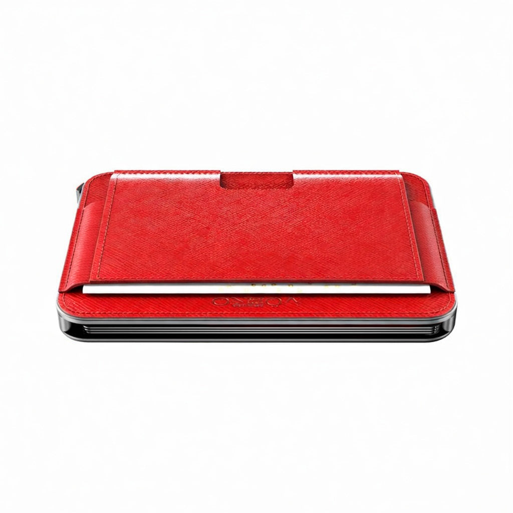 Moero M2 Pro Saffiano Red MagSafe Wallet – Portafoglio RFID in Alluminio e Vera Pelle Antigraffio