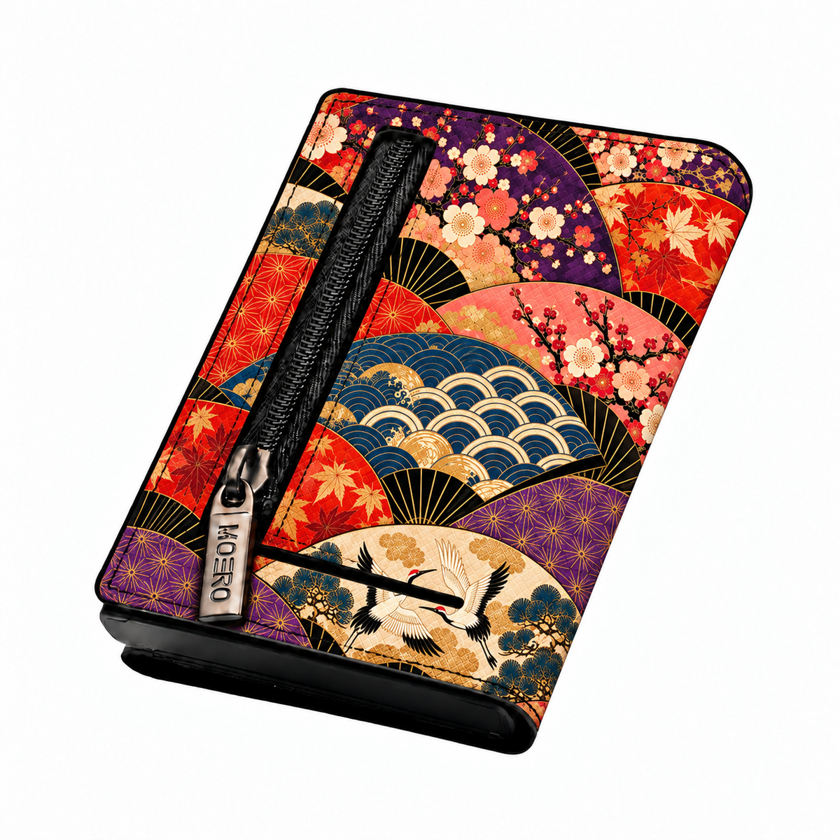 Moero Pro – Ventagli – Japanese Art Limited Edition – Portafoglio RFID in Vera Pelle Saffiano con Chiusura Magnetica e Portamonete Zip