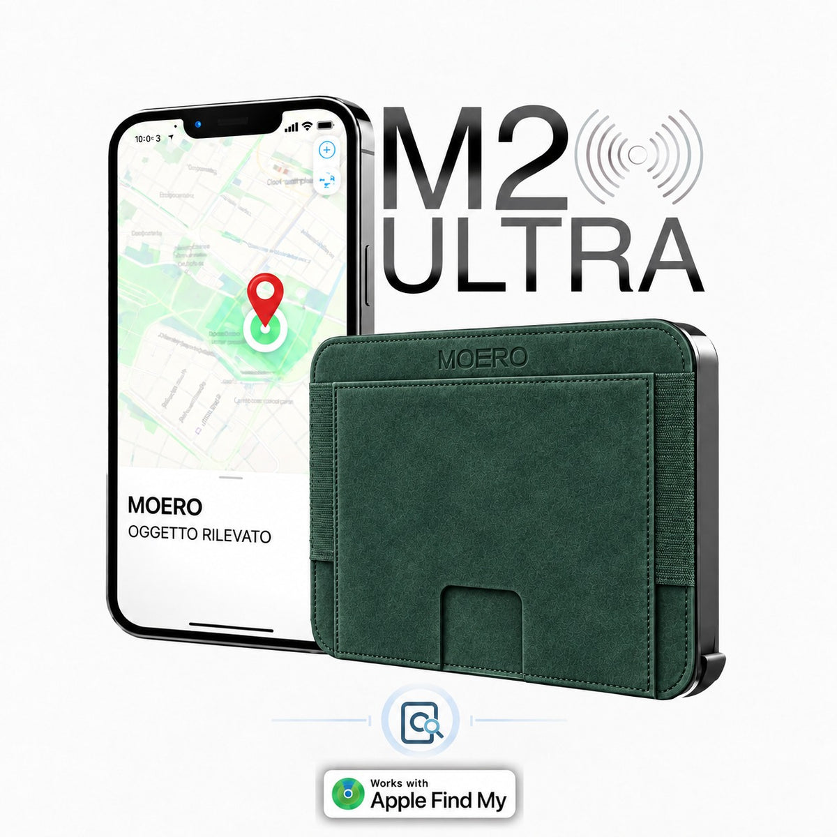 Moero M2 ULTRA SUPERIOR microfibra scamosciata MagSafe Wallet con Apple Find My Integrato – Portafoglio RFID in Alluminio e Alcantara