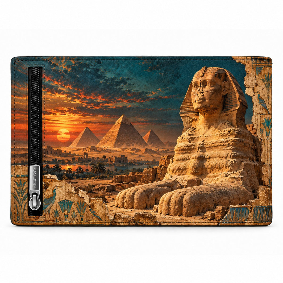 Moero Pro Zip – Sfinge – Egypt Limited Edition – Portafoglio RFID in Vera Pelle Saffiano con Chiusura Magnetica e Portamonete Zip