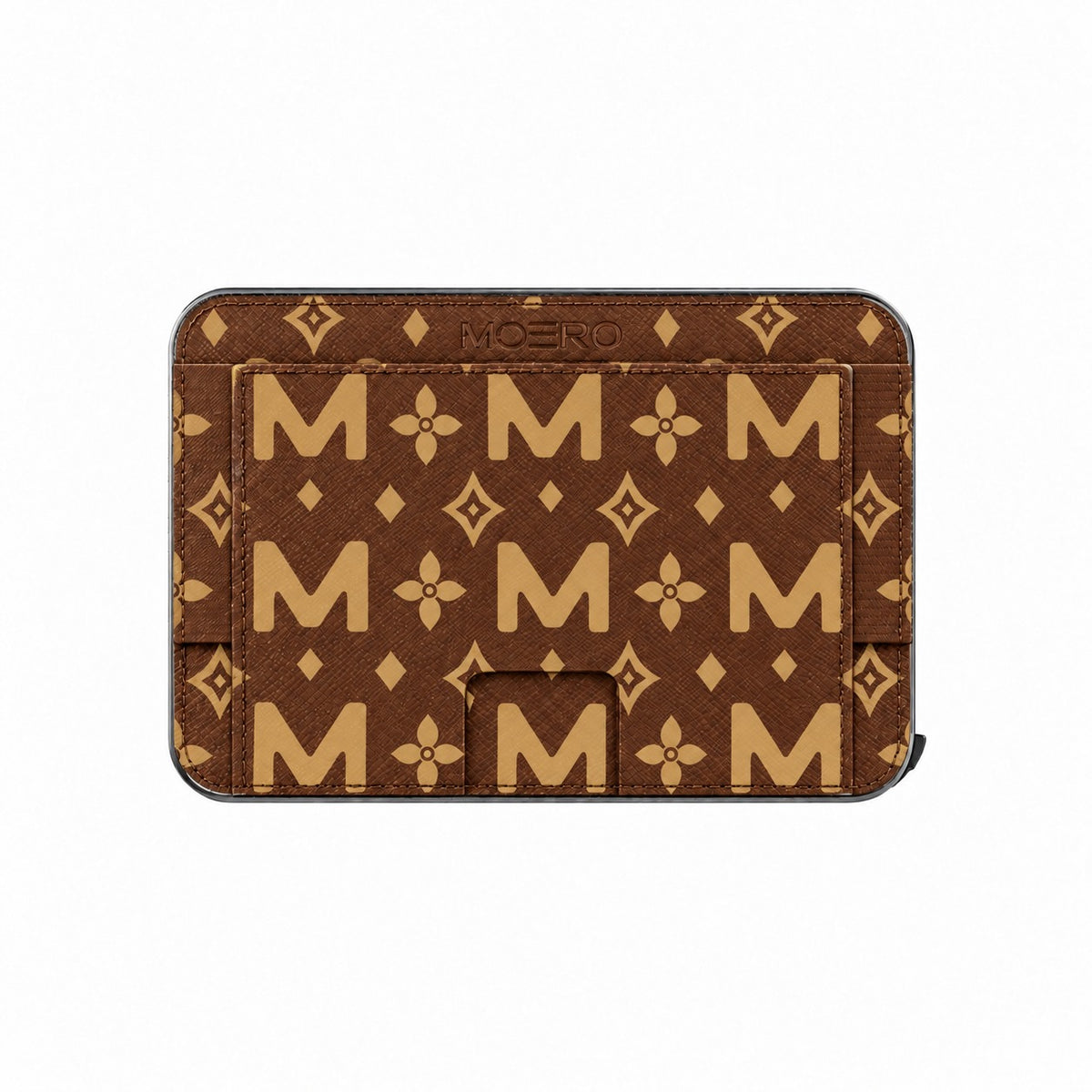 Moero M2 Pro - Monogram Big Brown - Limited Edition - MagSafe Wallet – Portafoglio RFID in Alluminio e Vera Pelle Saffiano Antigraffio