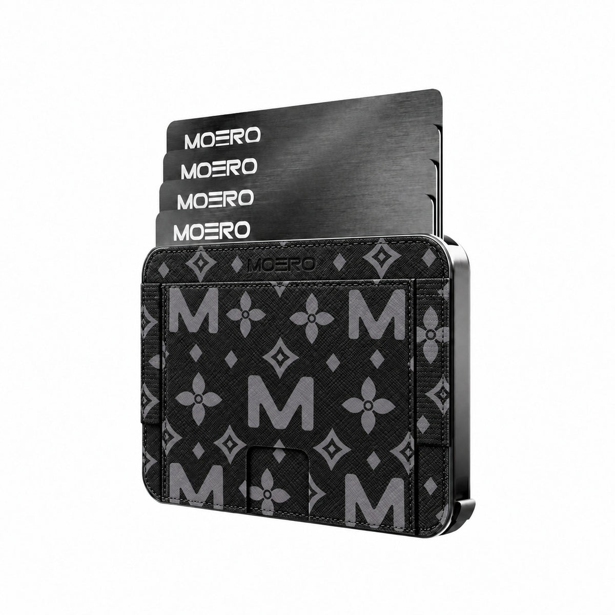 Moero M2 Pro - Monogram Big Black - Limited Edition - MagSafe Wallet – Portafoglio RFID in Alluminio e Vera Pelle Saffiano Antigraffio