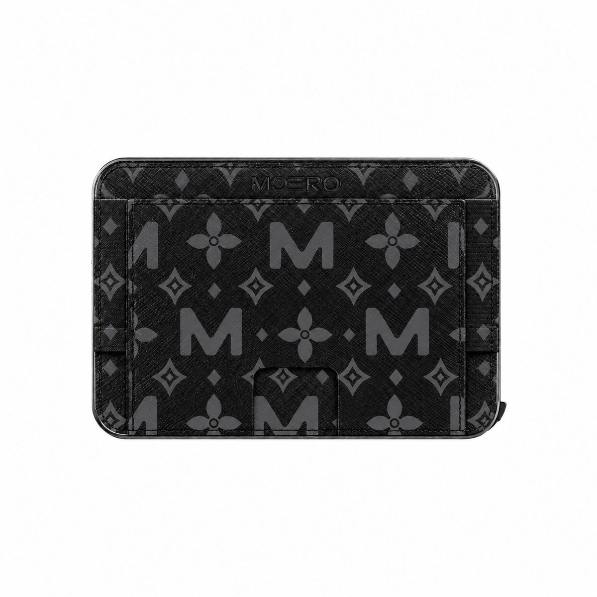 Moero M2 Pro - Monogram Big Black - Limited Edition - MagSafe Wallet – Portafoglio RFID in Alluminio e Vera Pelle Saffiano Antigraffio