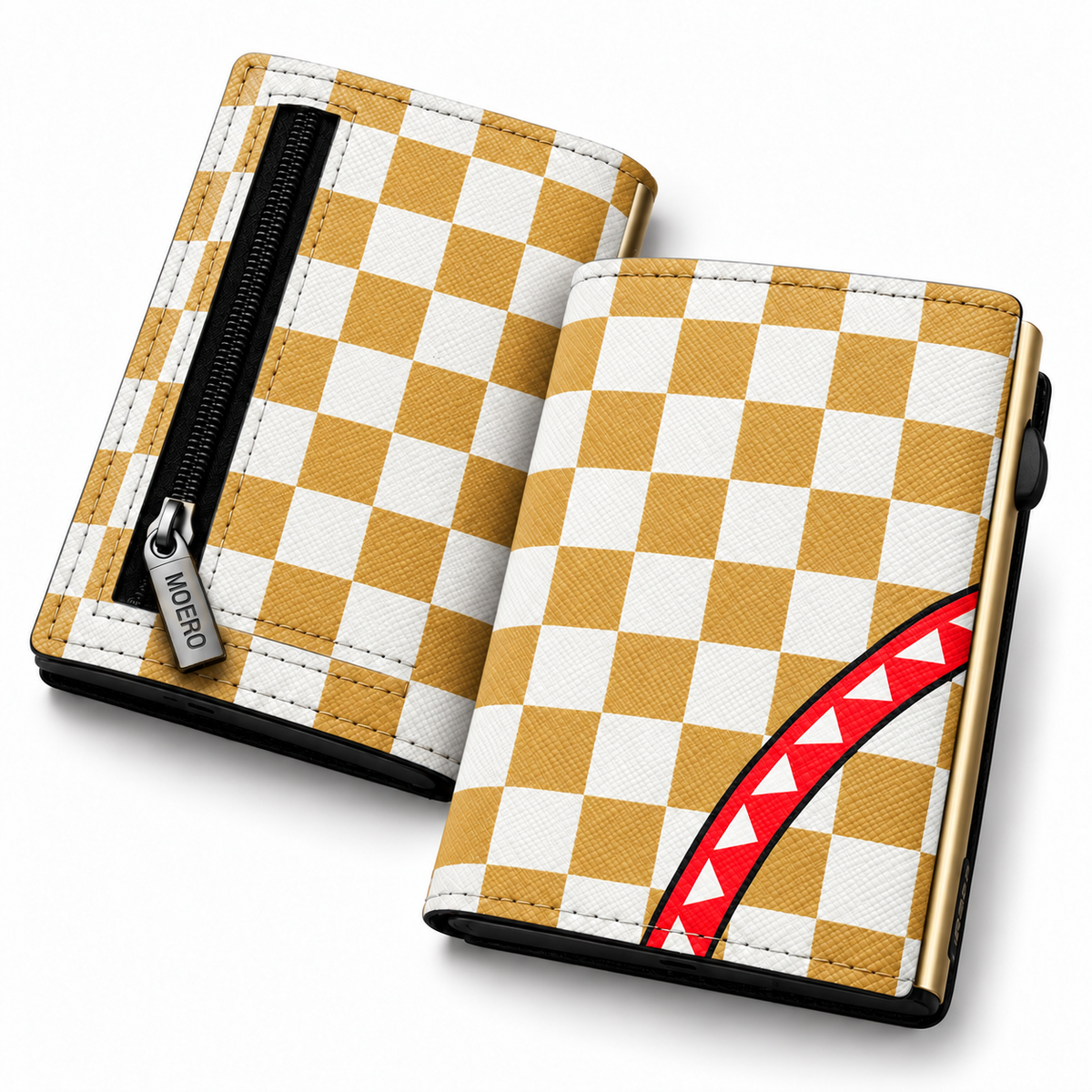 Moero Pro Zip – Check Bite Gold – Underground Limited Edition – Portafoglio RFID in Vera Pelle Saffiano con Chiusura Magnetica e Portamonete Zip - portacarte gold