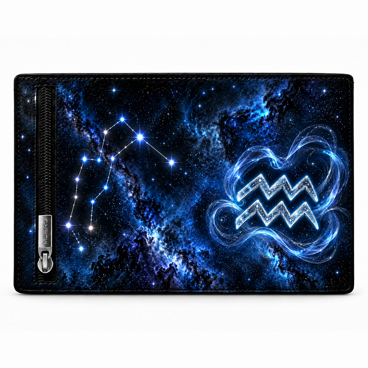 Moero Pro – Acquario – Zodiac Limited Edition – Portafoglio RFID in Vera Pelle Saffiano con Chiusura Magnetica e Portamonete Zip