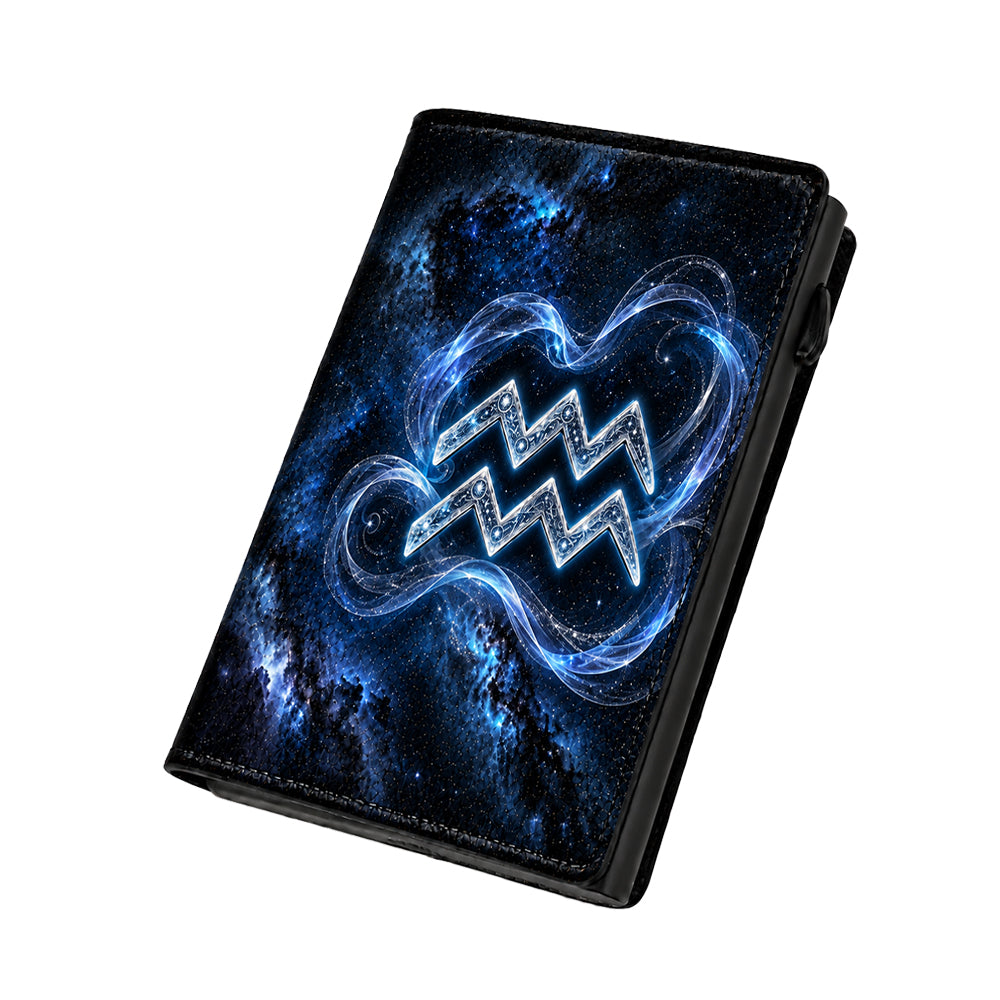 Moero Pro Zip – Acquario – Zodiac Limited Edition – Portafoglio RFID in Vera Pelle Saffiano con Chiusura Magnetica e Portamonete Zip
