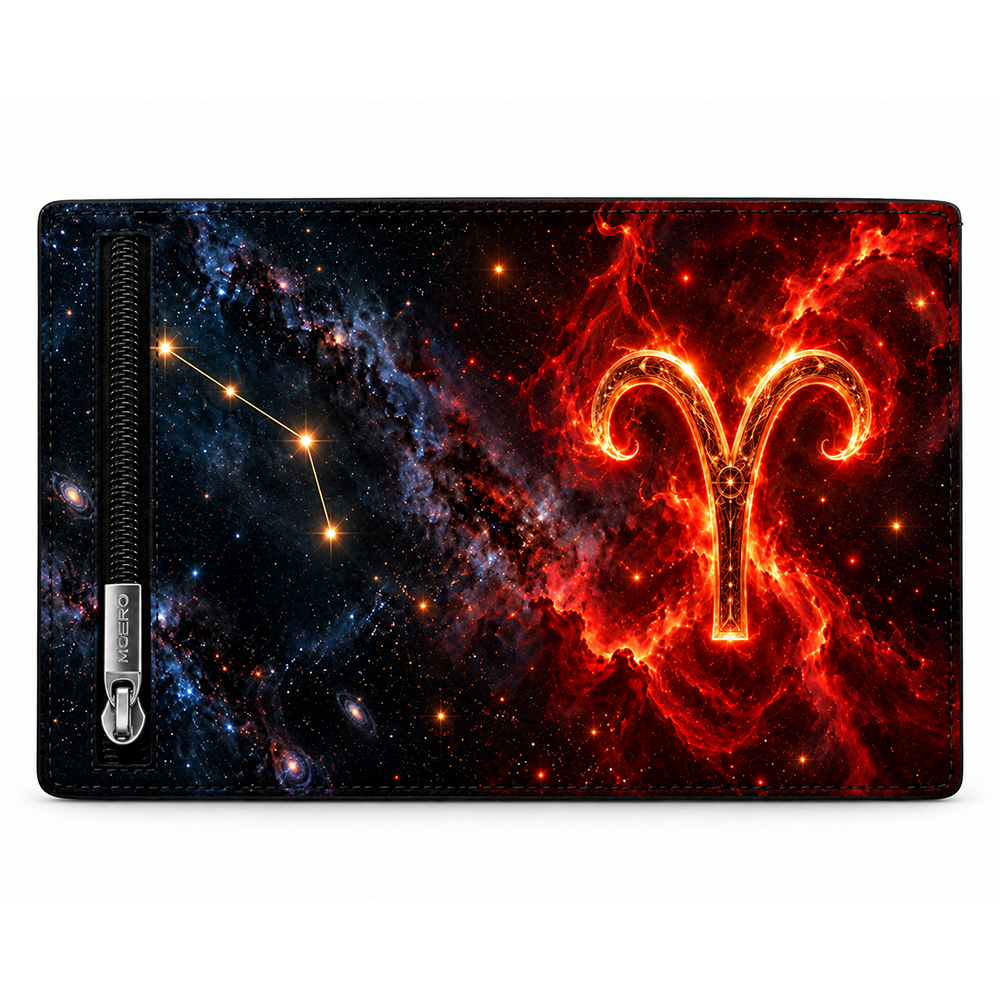 Moero Pro – Ariete – Zodiac Limited Edition – Portafoglio RFID in Vera Pelle Saffiano con Chiusura Magnetica e Portamonete Zip