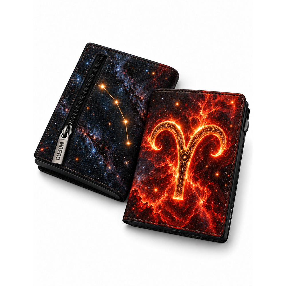 Moero Pro – Ariete – Zodiac Limited Edition – Portafoglio RFID in Vera Pelle Saffiano con Chiusura Magnetica e Portamonete Zip