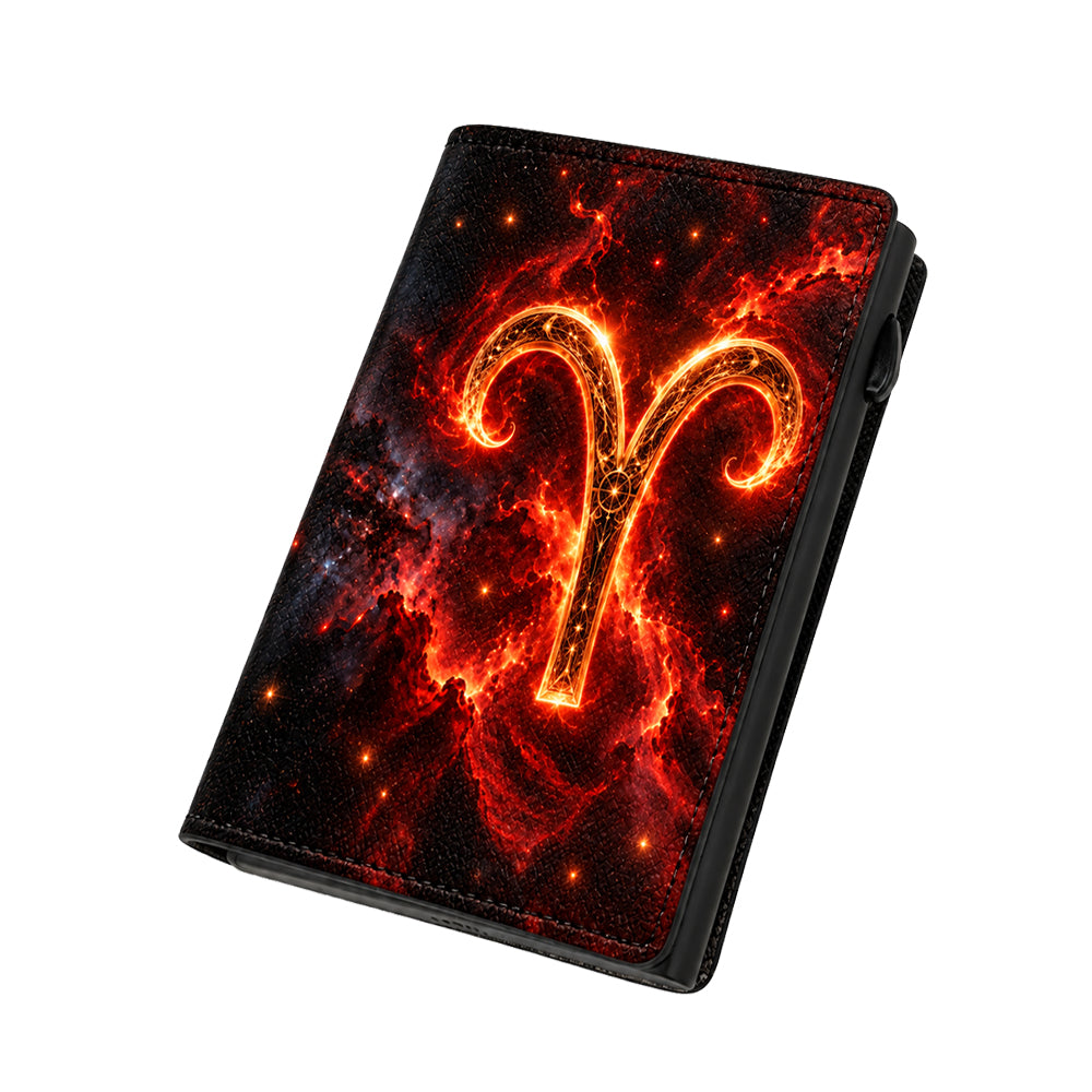 Moero Pro Zip – Ariete – Zodiac Limited Edition – Portafoglio RFID in Vera Pelle Saffiano con Chiusura Magnetica e Portamonete Zip