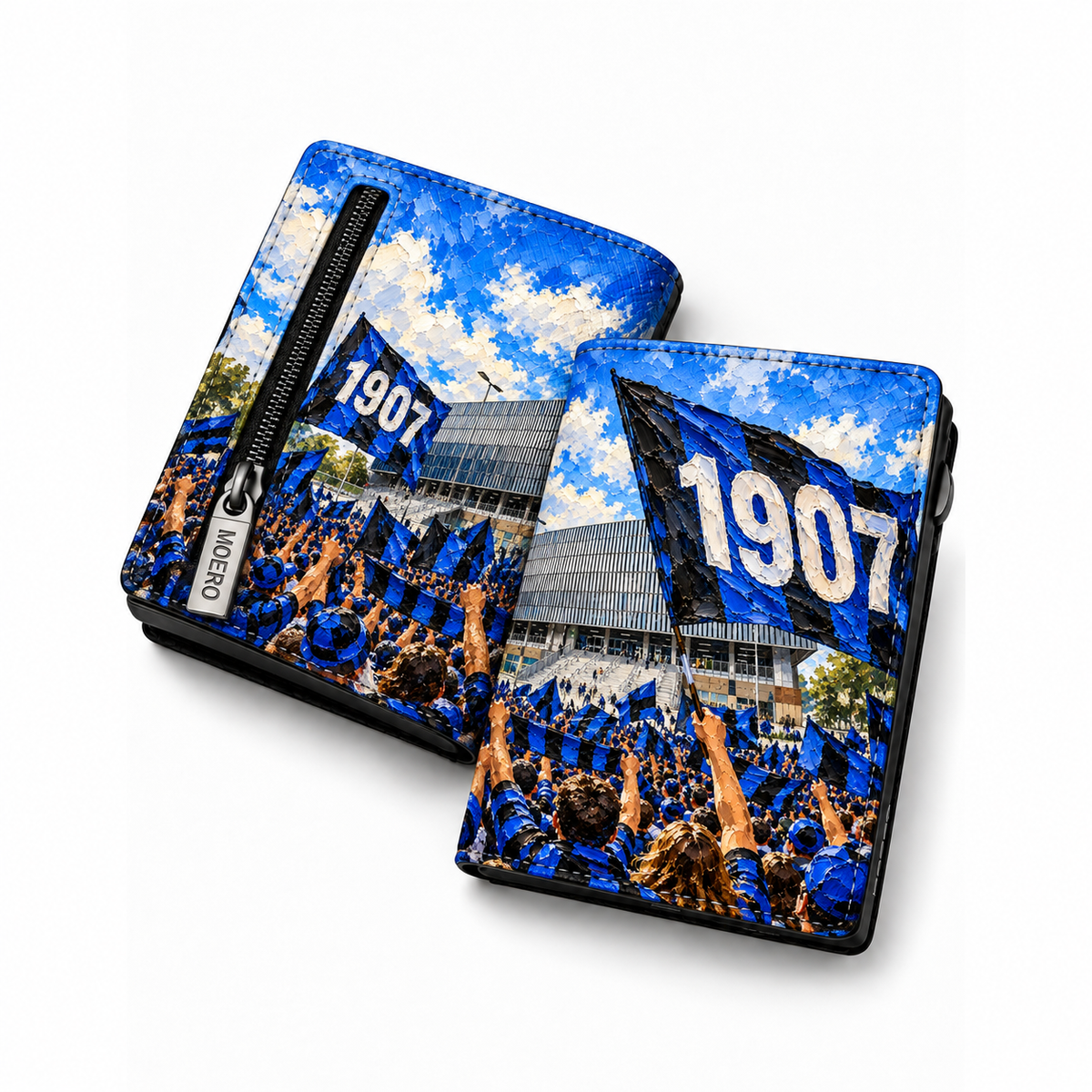 Moero Pro Zip – Atalanta – Passione Calcio Limited Edition – Portafoglio RFID in Vera Pelle Saffiano con Chiusura Magnetica e Portamonete Zip